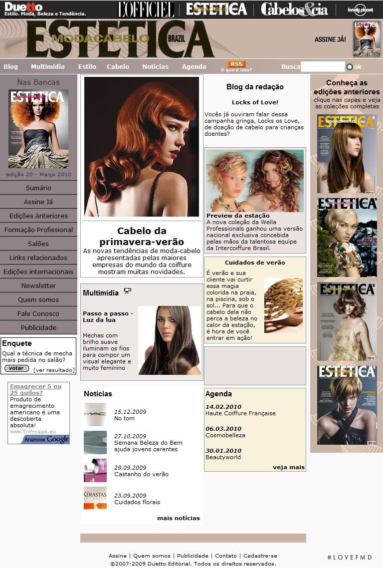  featured on the ESTETICABrazil.com.br screen from April 2010