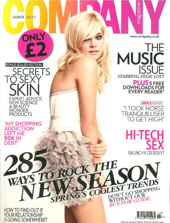 Pixie Lott featured on the COMPANY cover from March 2010