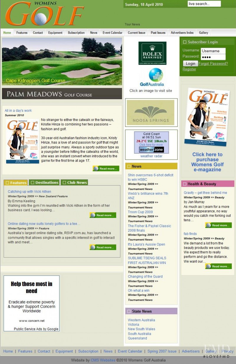  featured on the WomensGolfAustralia.com screen from April 2010