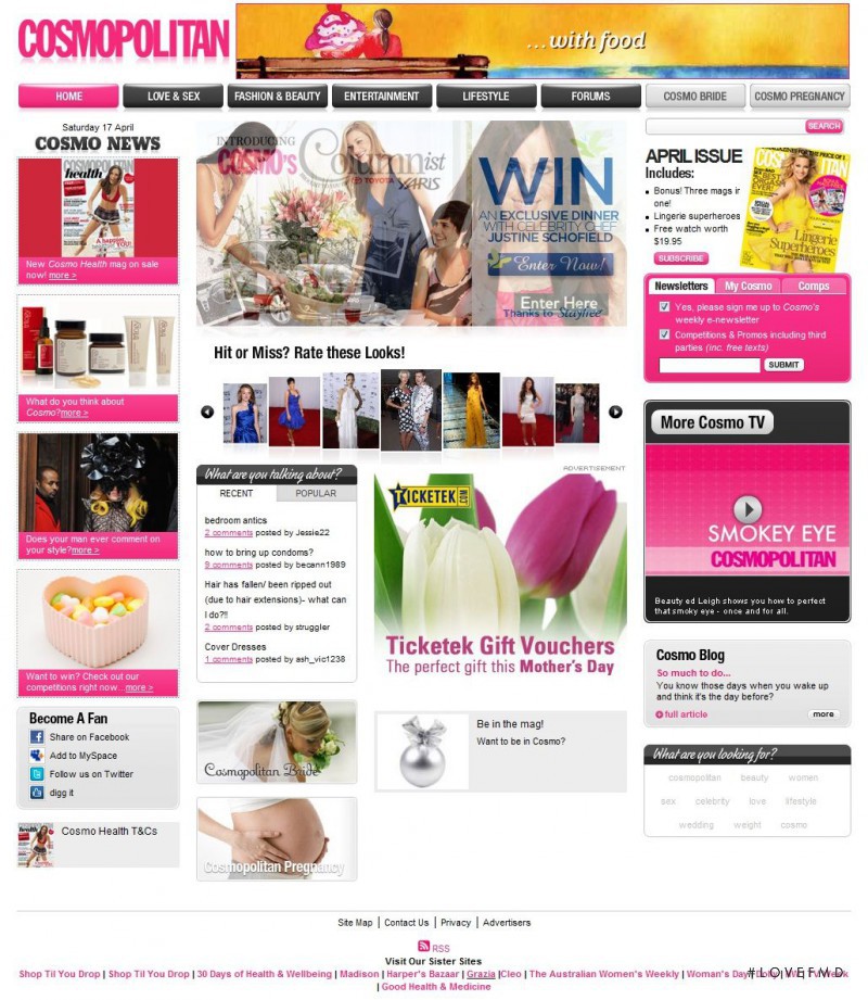  featured on the Cosmopolitan.com.au screen from April 2010