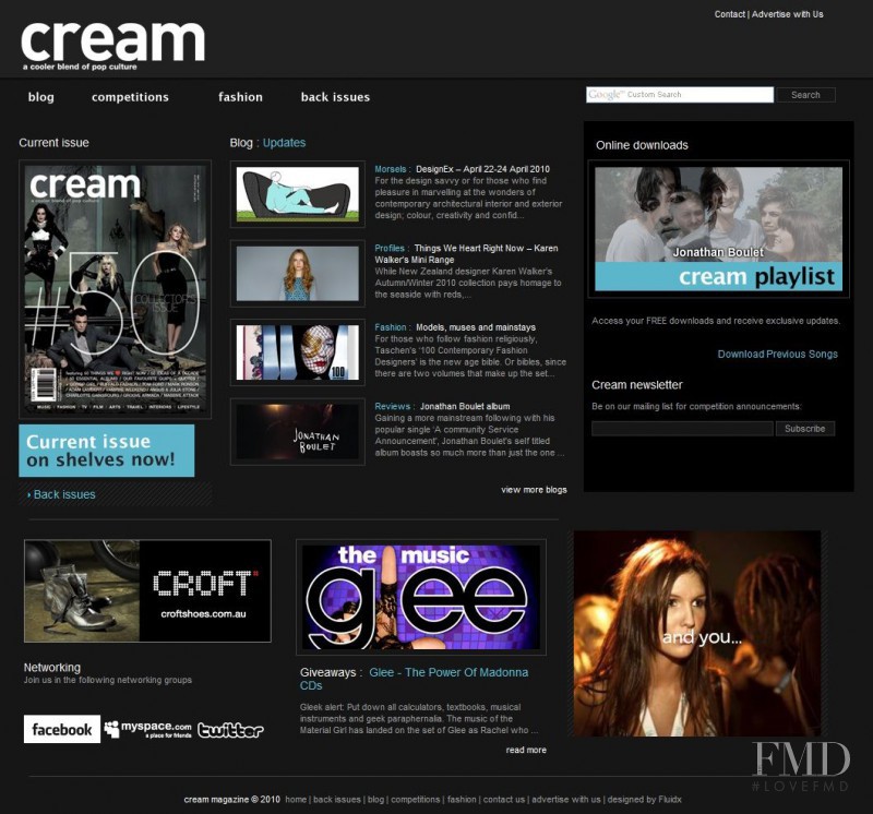  featured on the CreamMagazine.com screen from April 2010