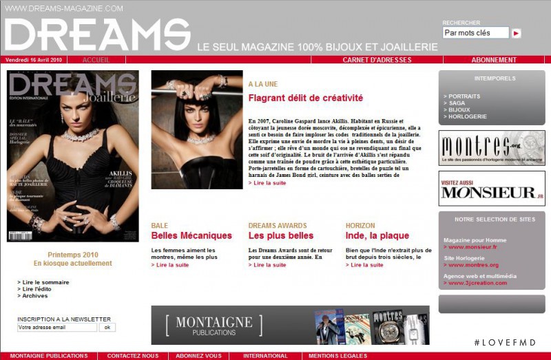  featured on the Dreams-Magazine.com screen from April 2010
