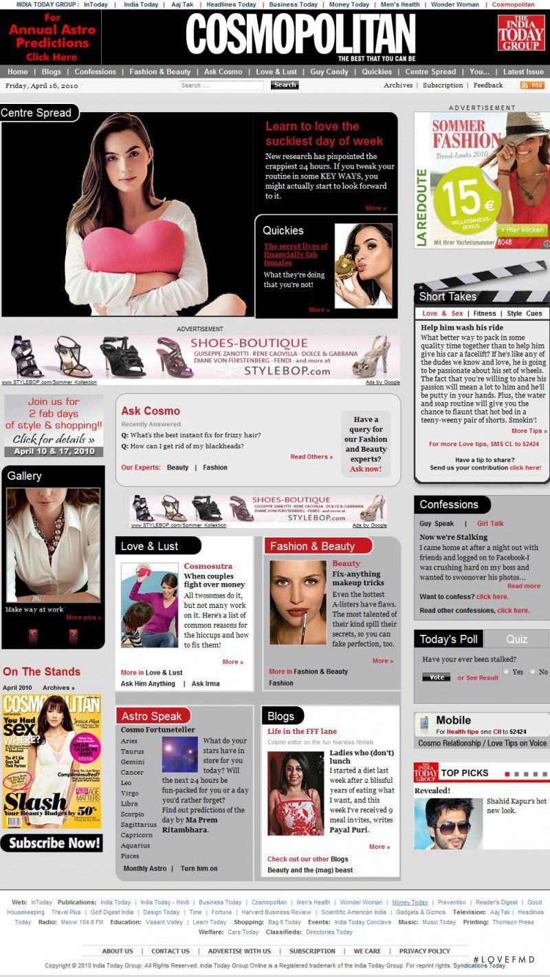  featured on the Cosmopolitan.in screen from April 2010