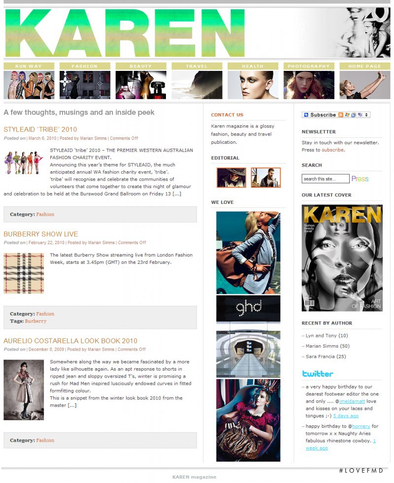  featured on the KarenMag.com screen from April 2010