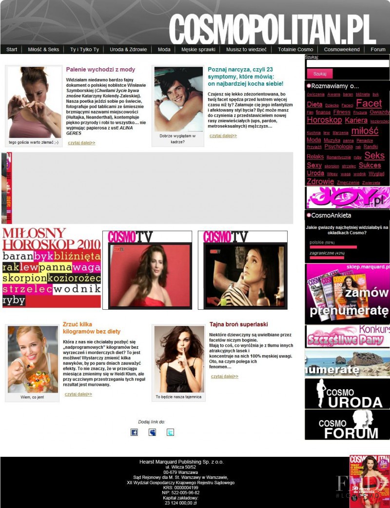  featured on the Cosmopolitan.pl screen from April 2010