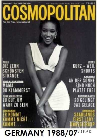 Naomi Campbell featured on the Cosmopolitan Germany cover from July 1988