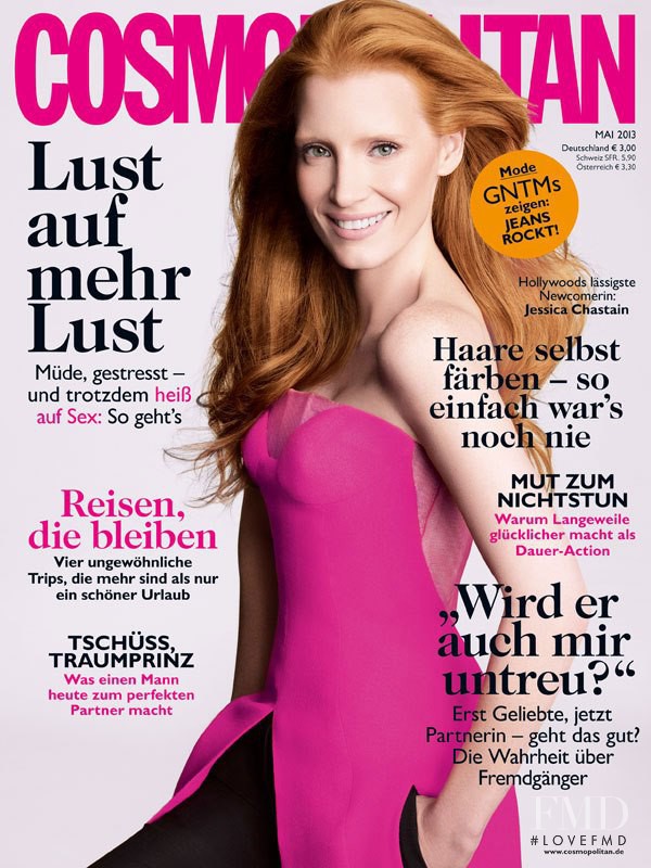 Jessica Chastain featured on the Cosmopolitan Germany cover from May 2013