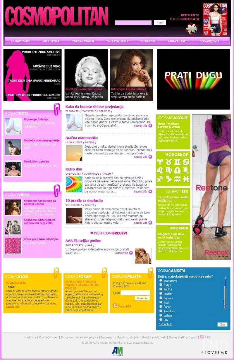  featured on the Cosmopolitan.rs screen from April 2010