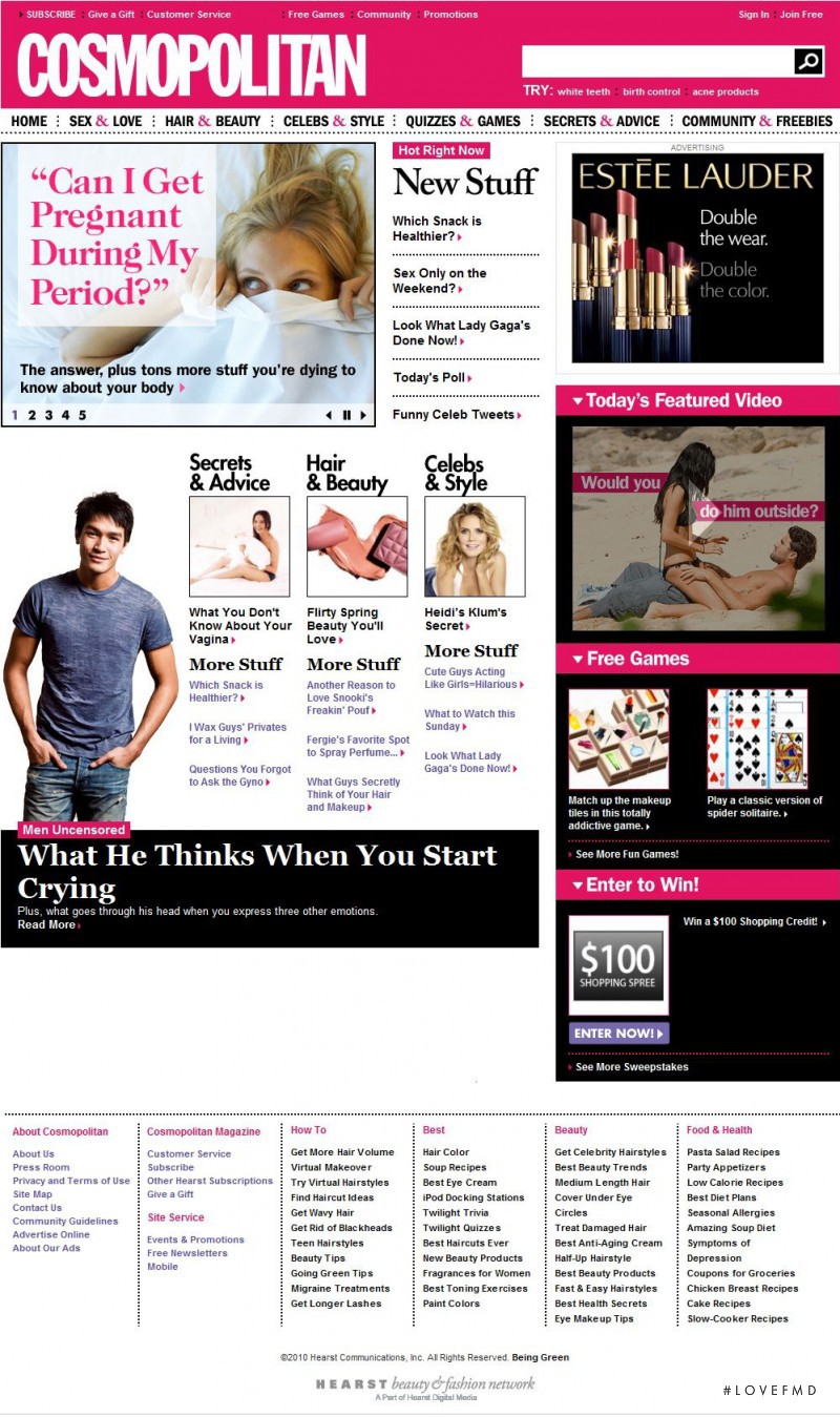  featured on the Cosmopolitan.com screen from April 2010