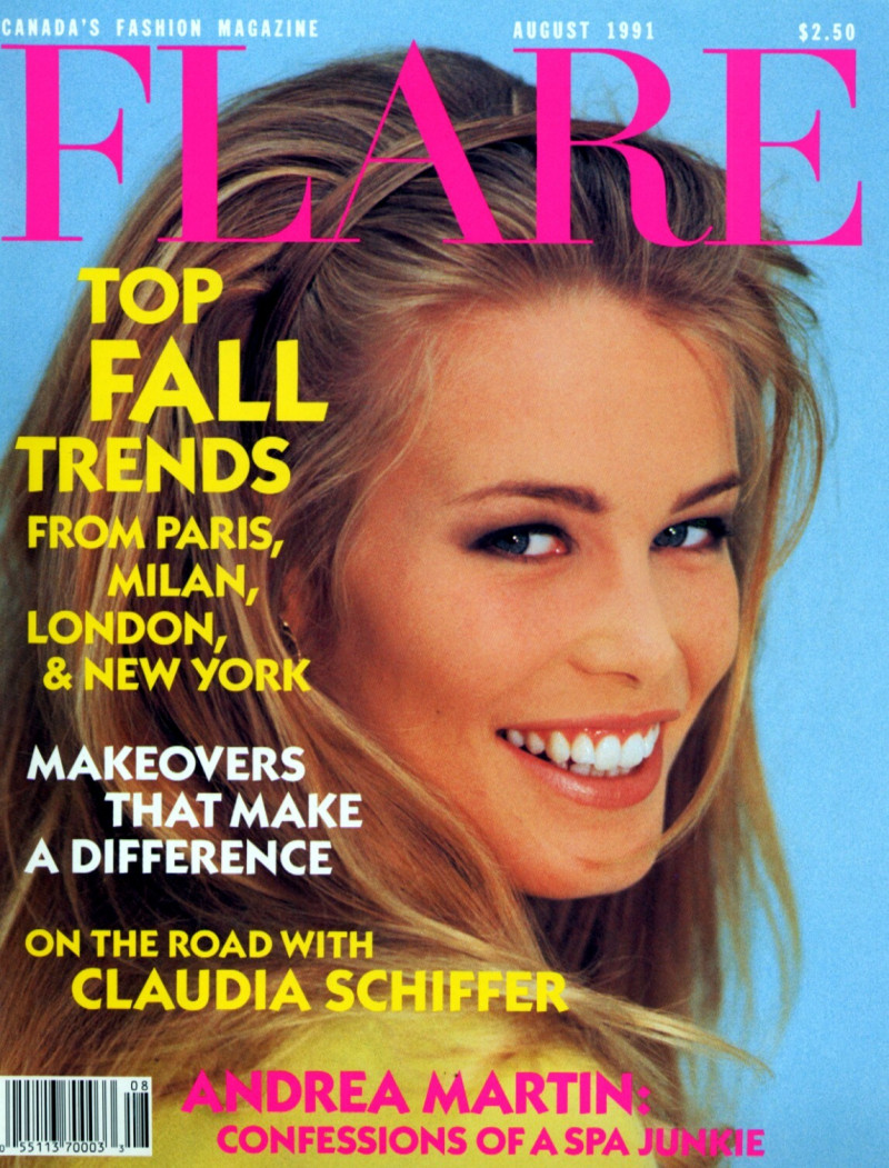 Claudia Schiffer featured on the Flare Canada cover from August 1991