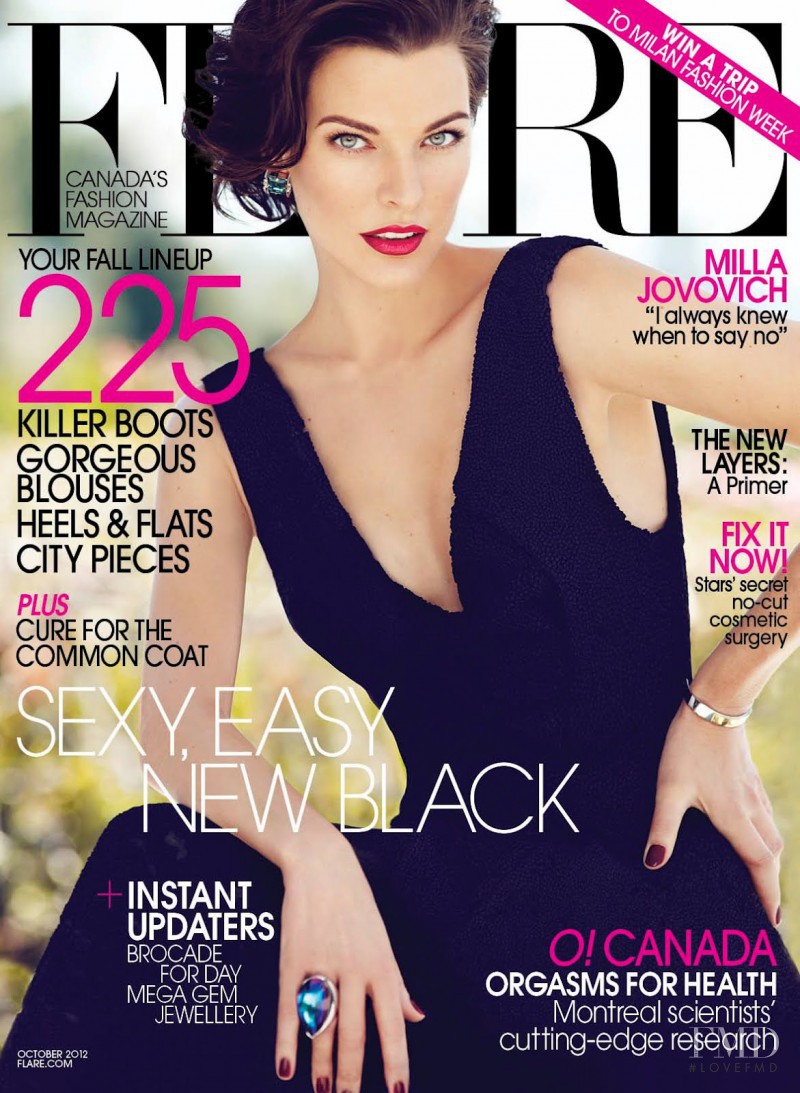 Milla Jovovich featured on the Flare Canada cover from October 2012