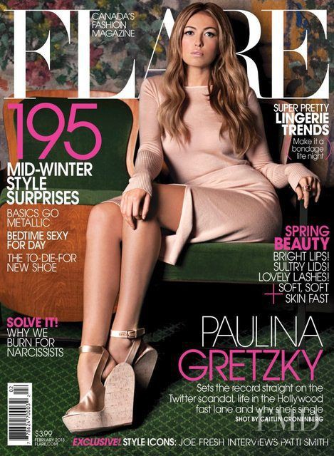 Paulina Gretzky featured on the Flare Canada cover from February 2013