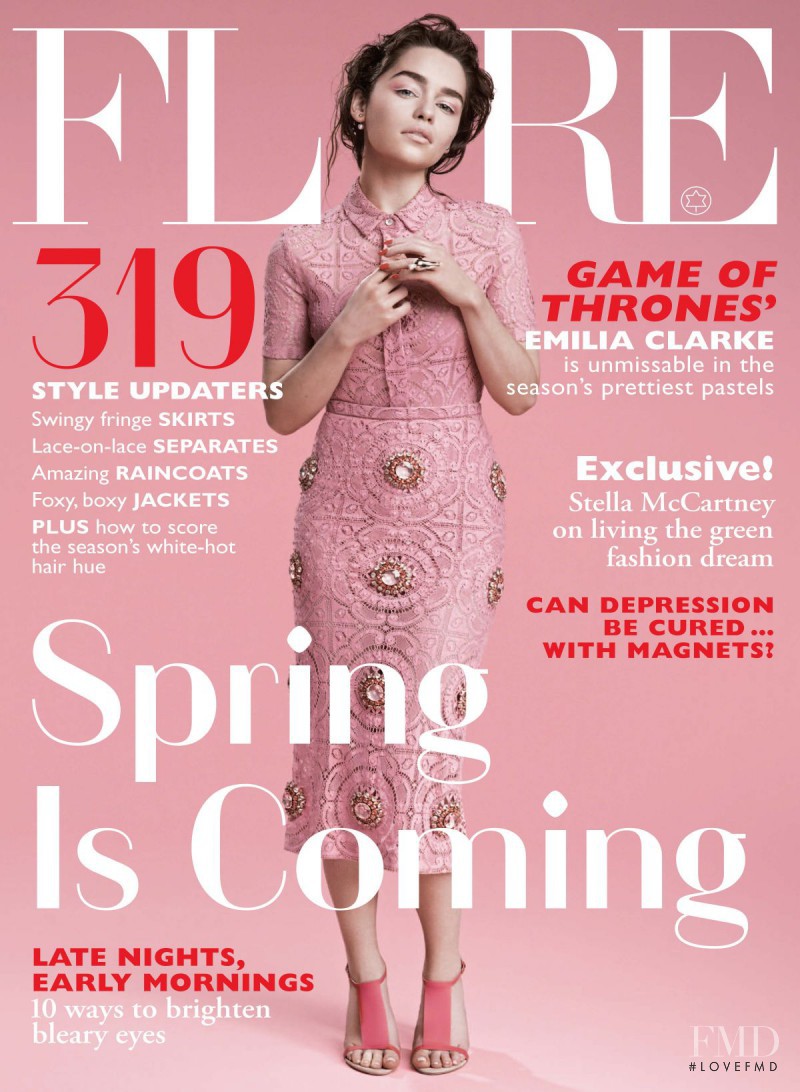 Emilia Clarke featured on the Flare Canada cover from April 2014