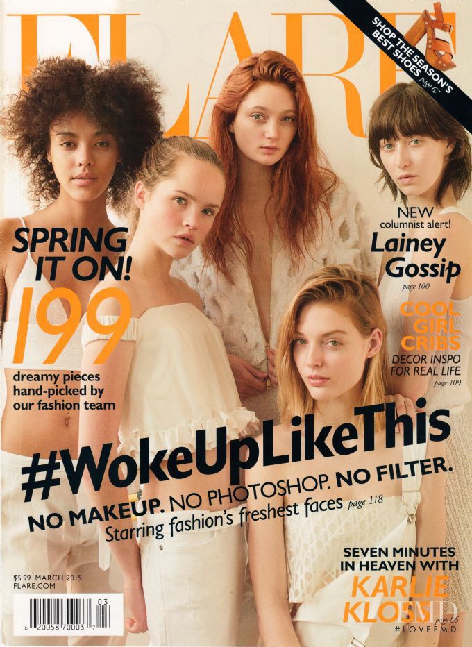 Sophie Touchet, Ashley Foo, Jenna Castilloux, Sasha Hronis, Charlotte Mingay featured on the Flare Canada cover from March 2015