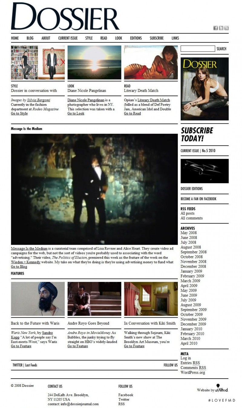  featured on the Dossier Journal.com screen from April 2010
