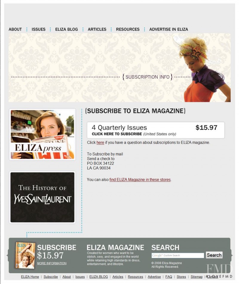 featured on the ElizaMagazine.com screen from April 2010