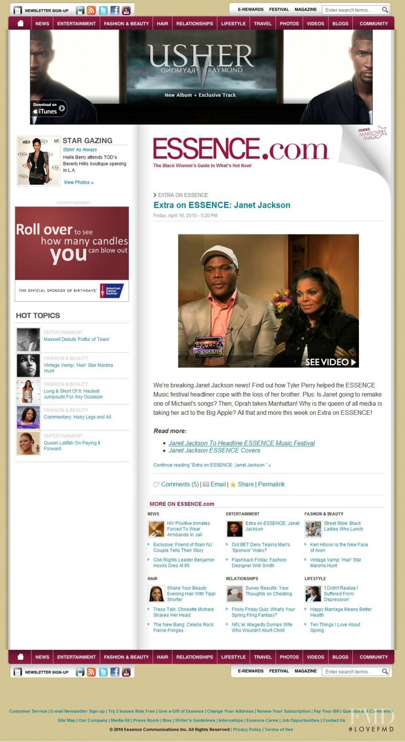  featured on the Essence.com screen from April 2010