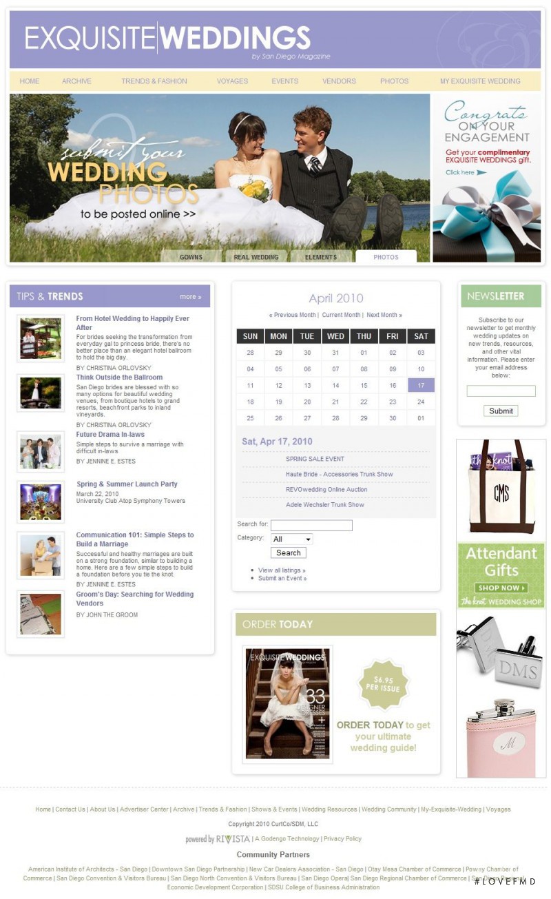  featured on the Exquisite Weddings Magazine.com screen from April 2010