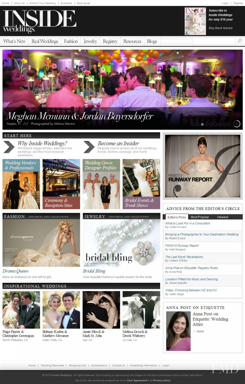  featured on the InsideWeddings.com screen from April 2010