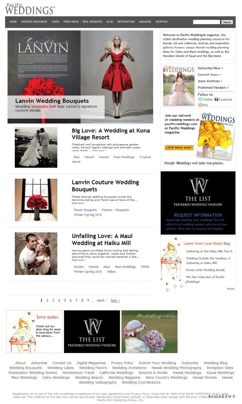  featured on the PacificWeddings.com screen from April 2010