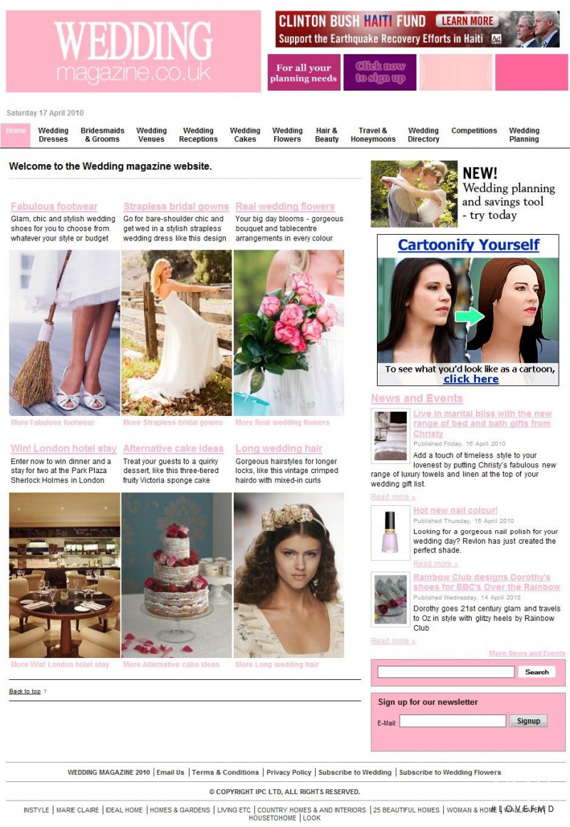  featured on the WeddingMagazine.co.uk screen from April 2010