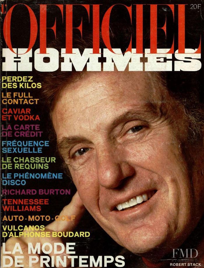 Robert Stack featured on the L\'Officiel Hommes cover from February 1978