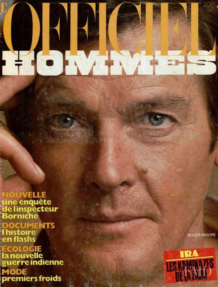 Roger Moore featured on the L\'Officiel Hommes cover from October 1981