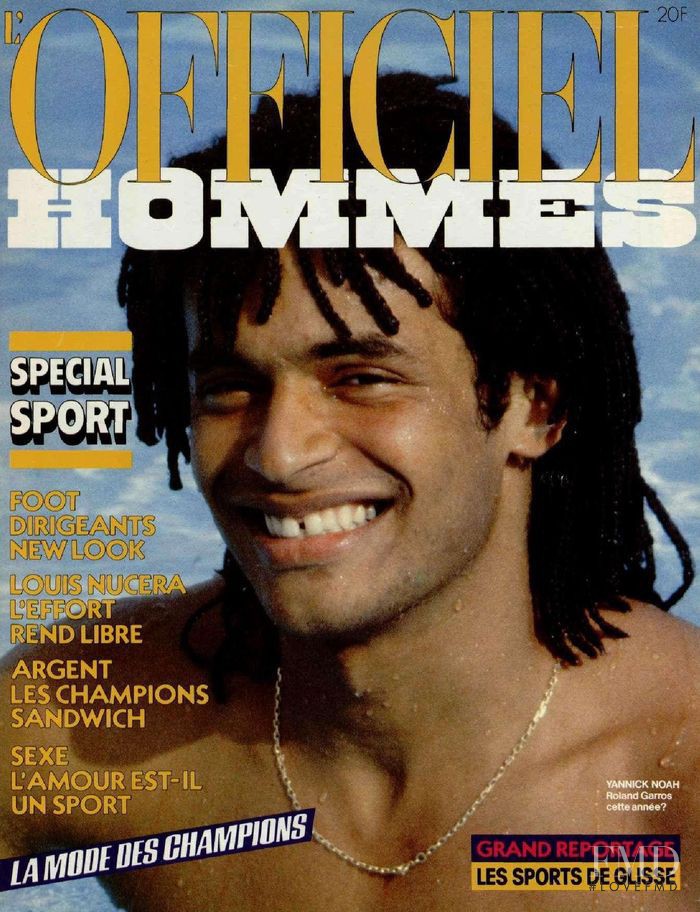Yannick Noah featured on the L\'Officiel Hommes cover from June 1983