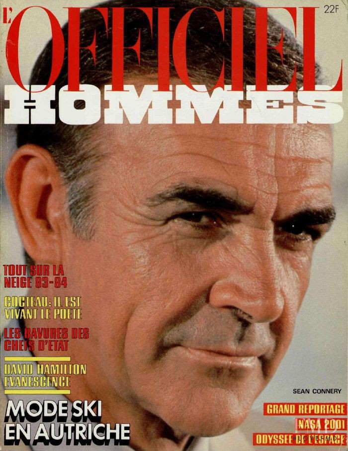 Sean Connery featured on the L\'Officiel Hommes cover from October 1983