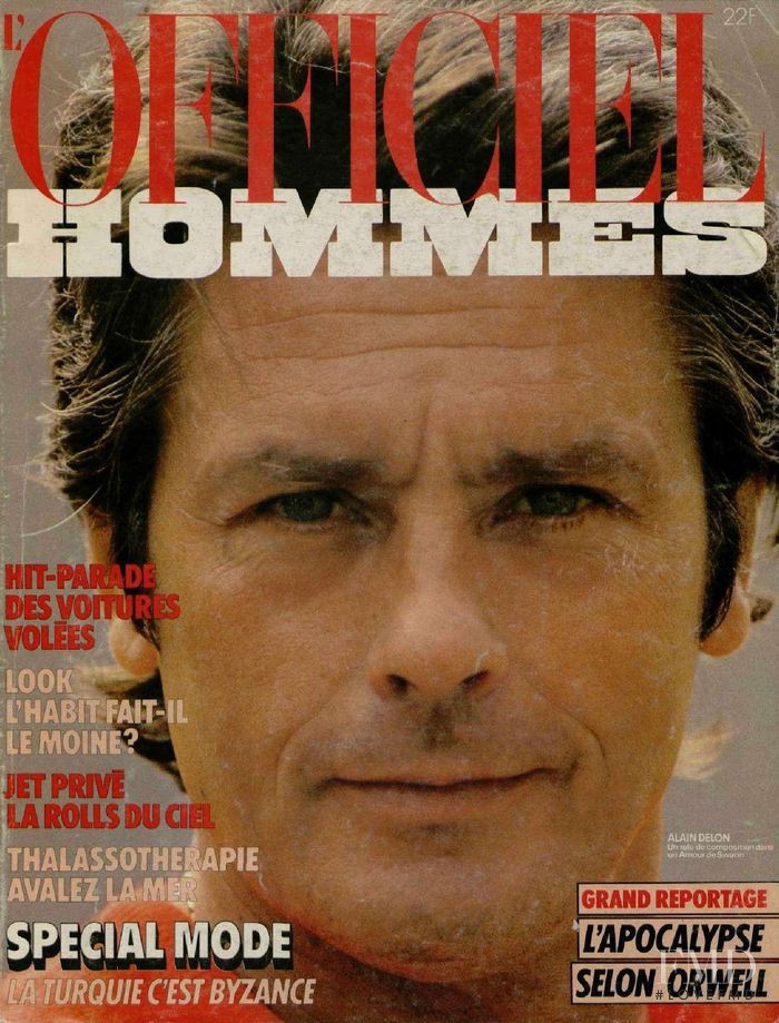 Alain Delon featured on the L\'Officiel Hommes cover from February 1984