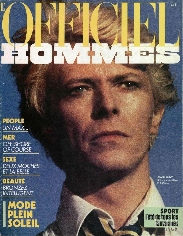 David Bowie featured on the L\'Officiel Hommes cover from August 1985