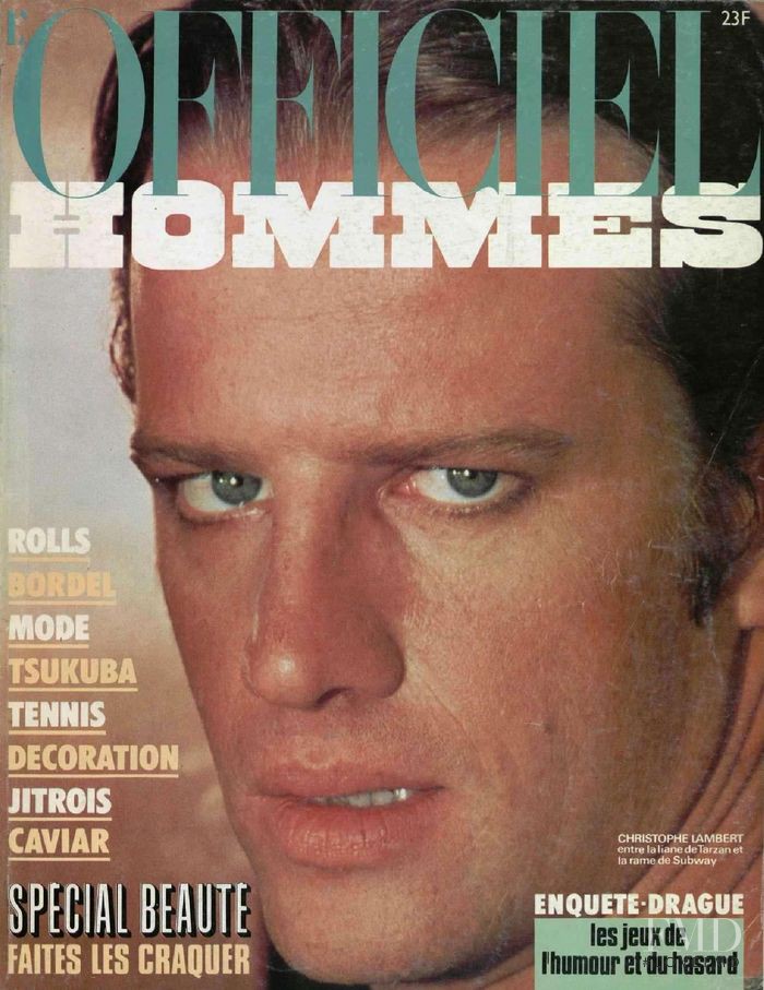 Christophe Lambert featured on the L\'Officiel Hommes cover from June 1985