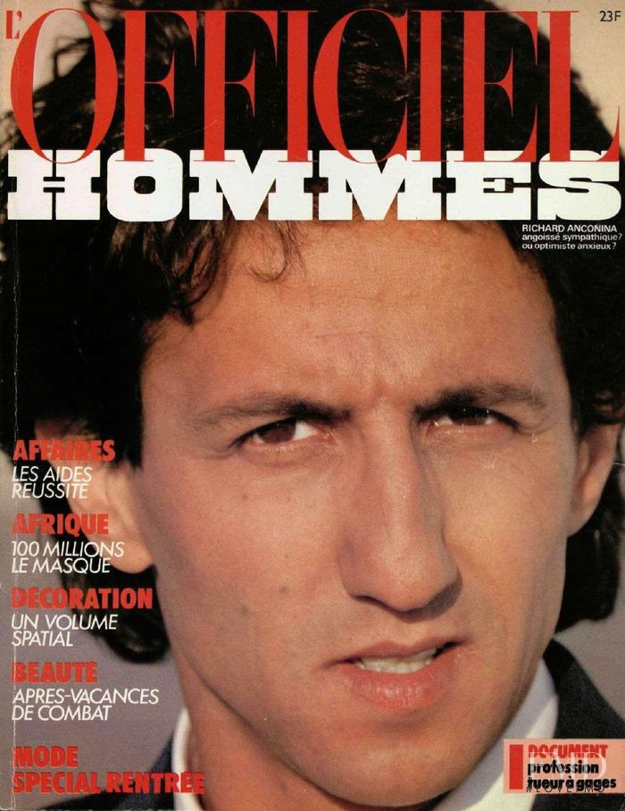 Richard Anconina featured on the L\'Officiel Hommes cover from October 1985