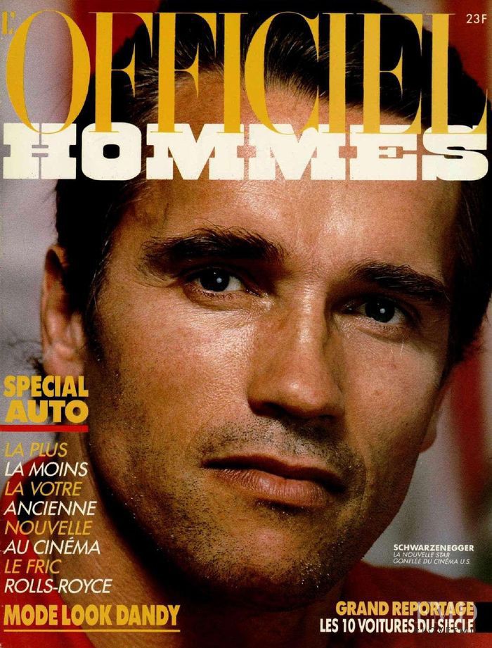 Schwarzenegger featured on the L\'Officiel Hommes cover from April 1986