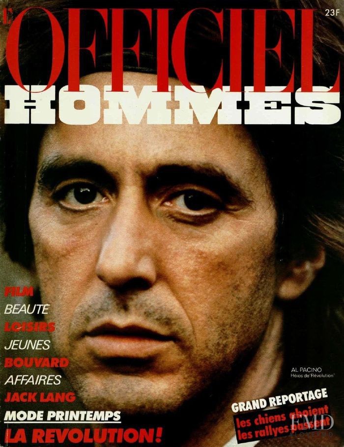 Al Pacino featured on the L\'Officiel Hommes cover from February 1986