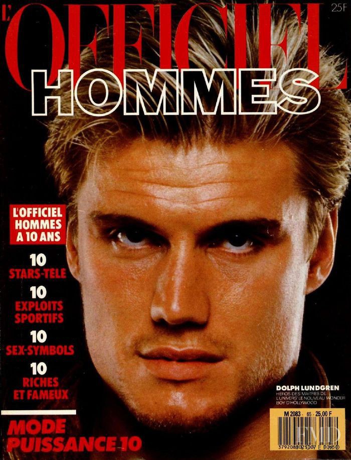 Dolph Lundgren featured on the L\'Officiel Hommes cover from August 1987