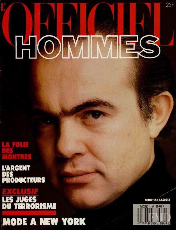 Christian Lacroix featured on the L\'Officiel Hommes cover from December 1987