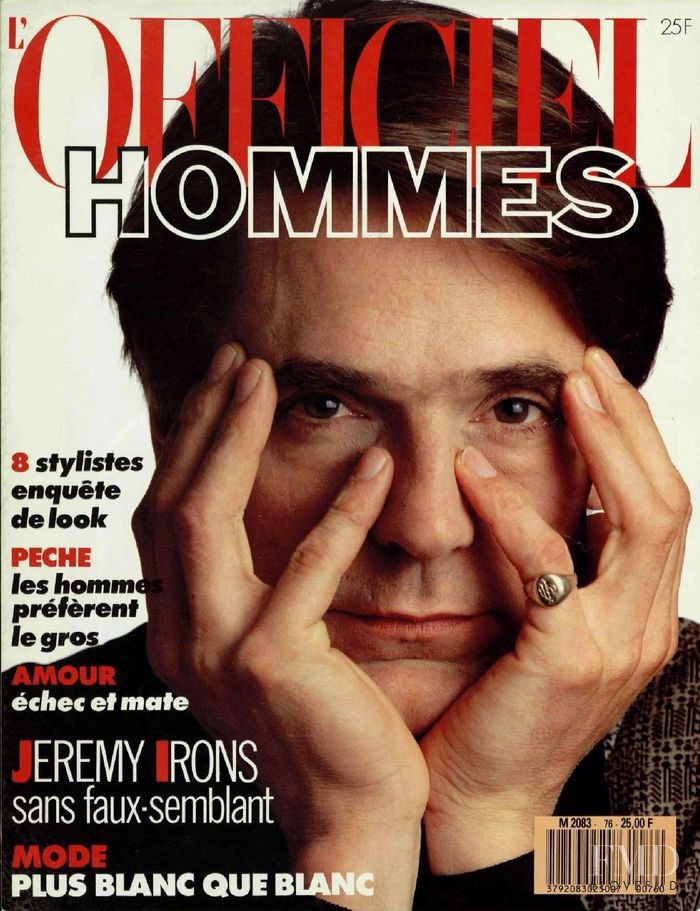 Jeremy Irons featured on the L\'Officiel Hommes cover from April 1989