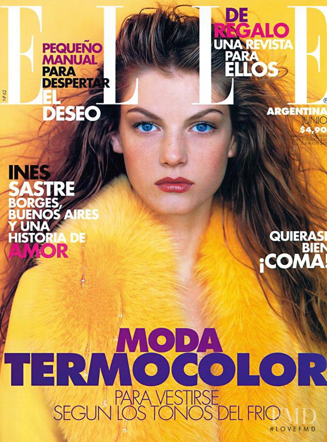 Angela Lindvall featured on the Elle Argentina cover from June 1999