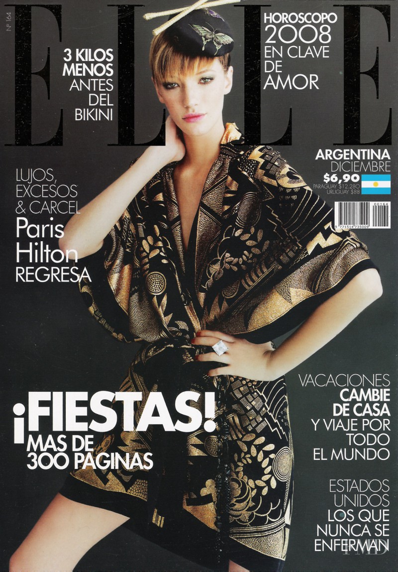 Milagros Schmoll featured on the Elle Argentina cover from December 2007