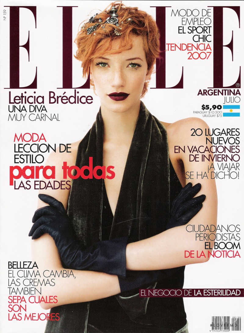 Milagros Schmoll featured on the Elle Argentina cover from July 2007