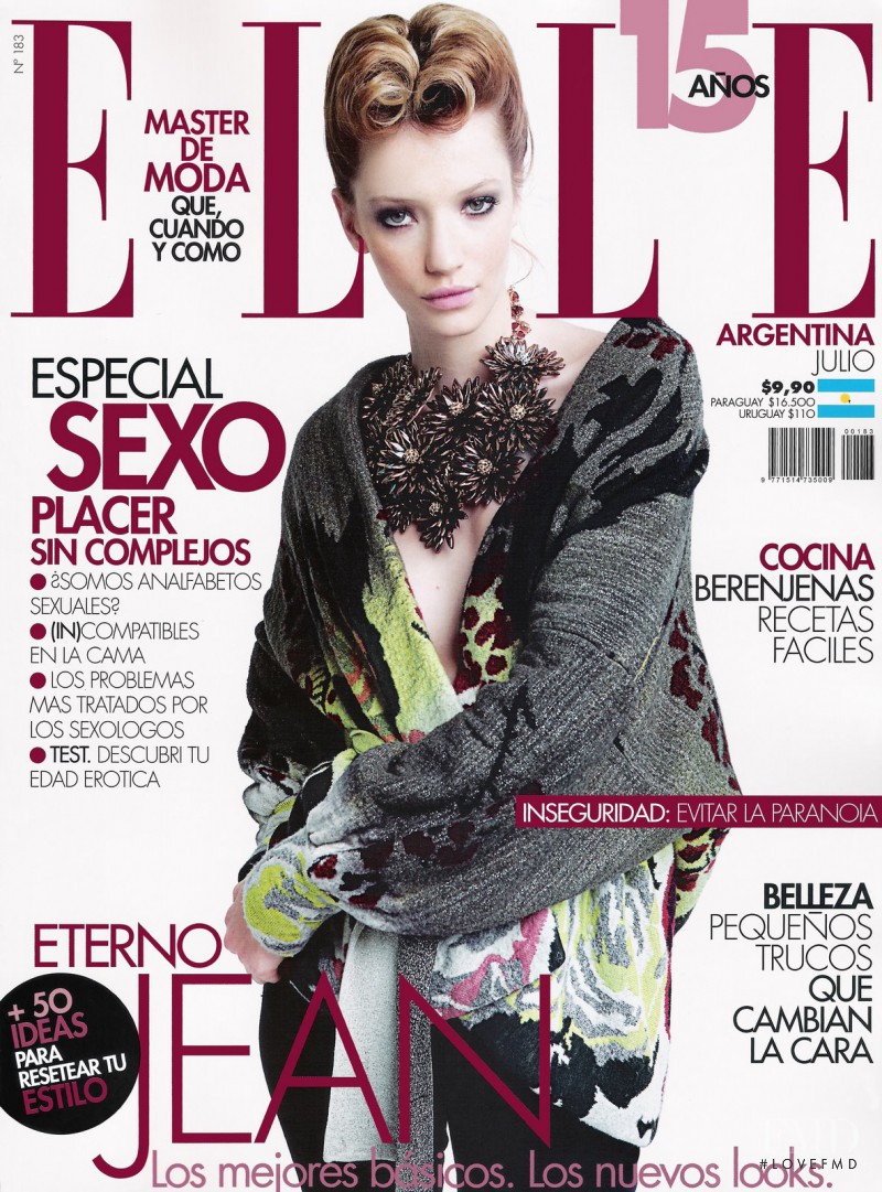 Milagros Schmoll featured on the Elle Argentina cover from July 2009