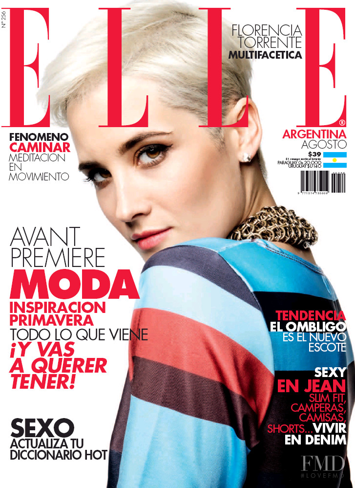 Florencia Torrente featured on the Elle Argentina cover from August 2015