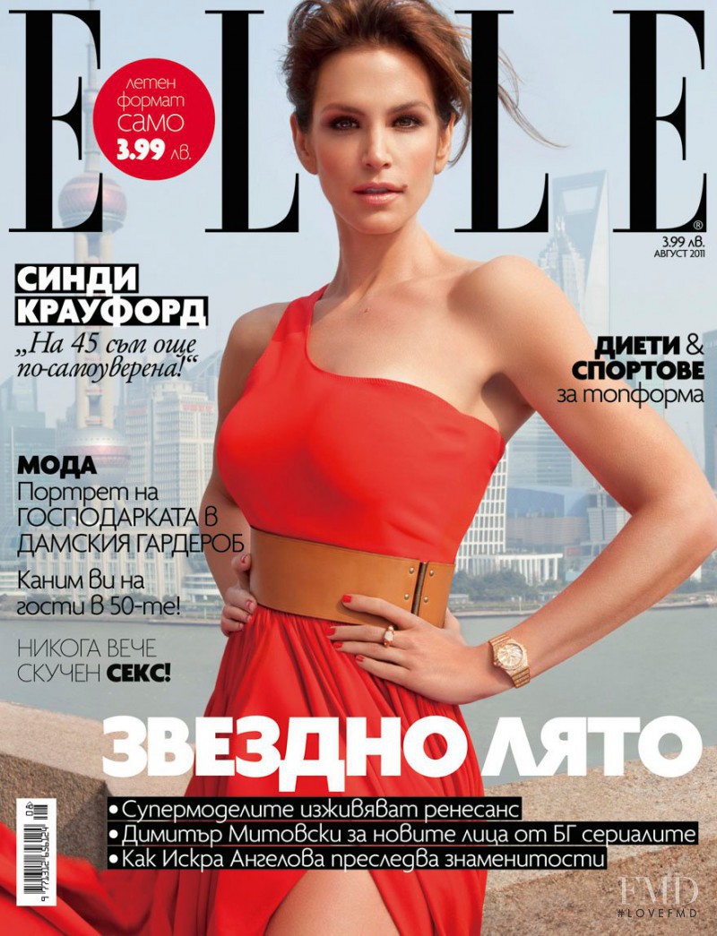 Cindy Crawford featured on the Elle Bulgaria cover from August 2011