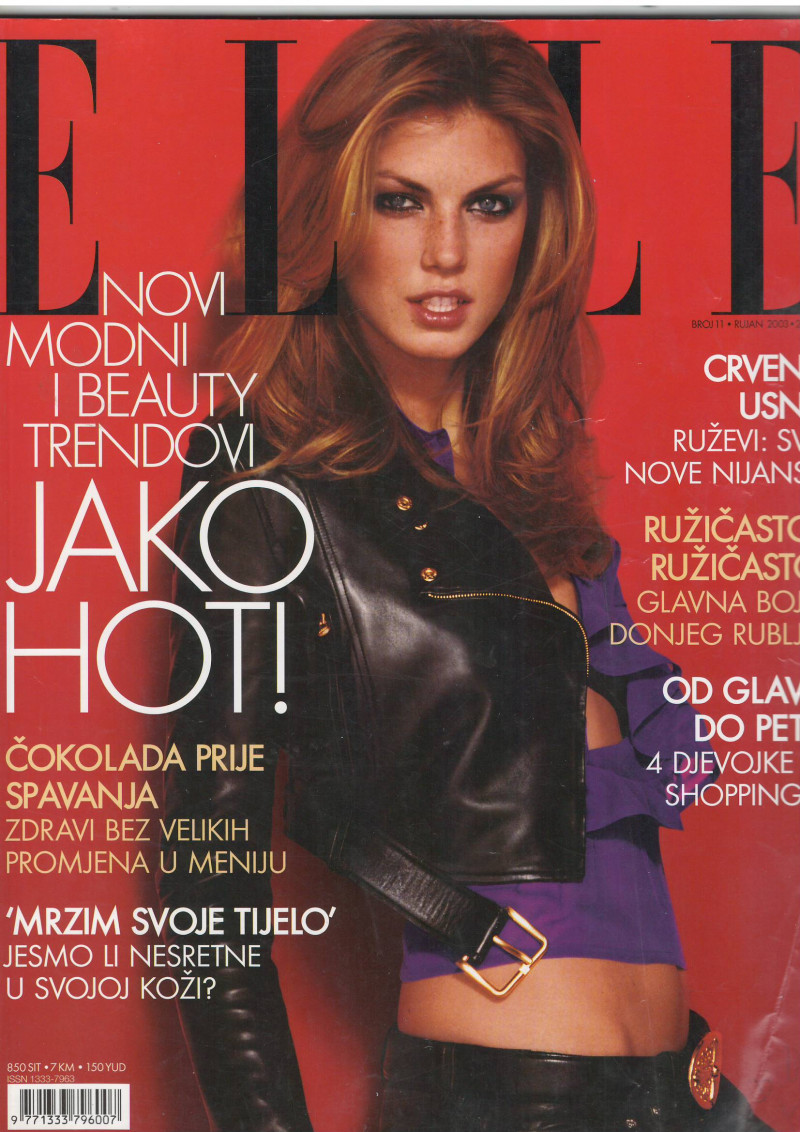 Angela Lindvall featured on the Elle Croatia cover from September 2003