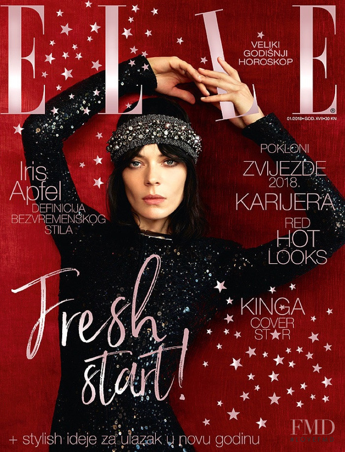 Kinga Rajzak featured on the Elle Croatia cover from January 2018