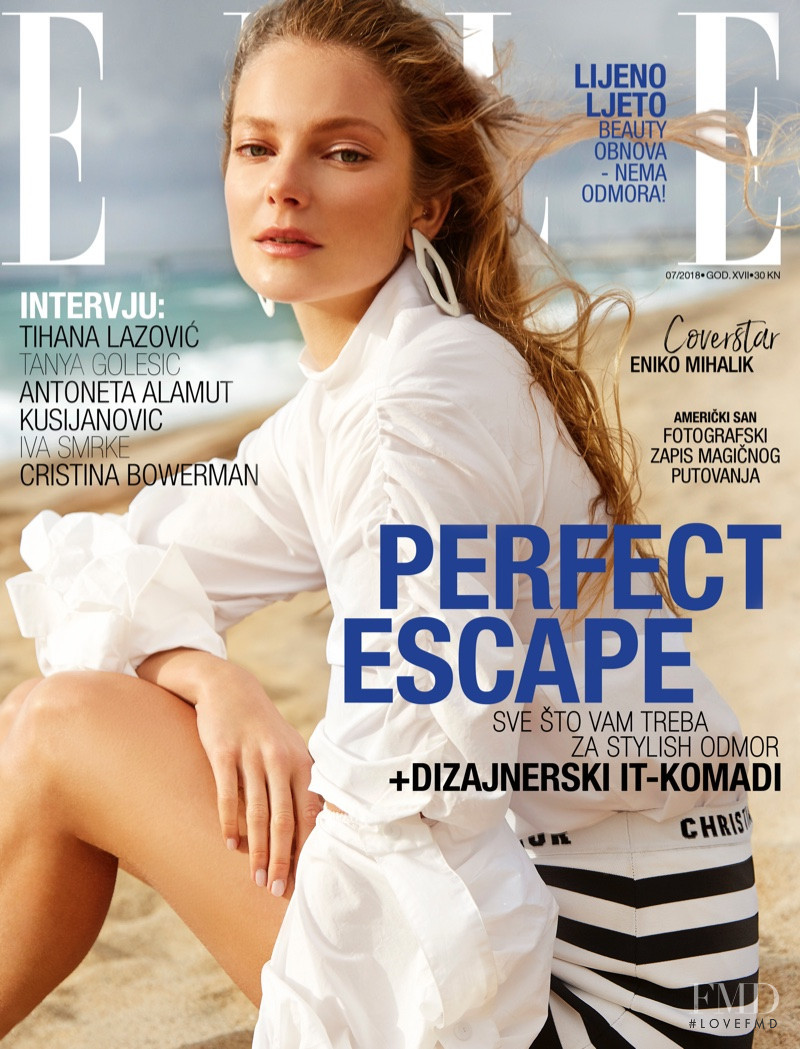 Eniko Mihalik featured on the Elle Croatia cover from July 2018