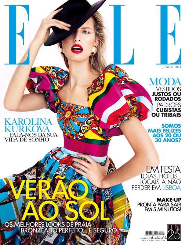 Karolina Kurkova featured on the Elle Portugal cover from June 2013