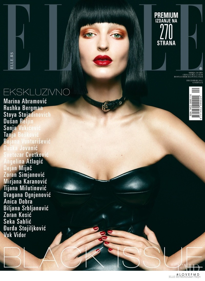 Georgina Stojiljkovic featured on the Elle Serbia cover from December 2014