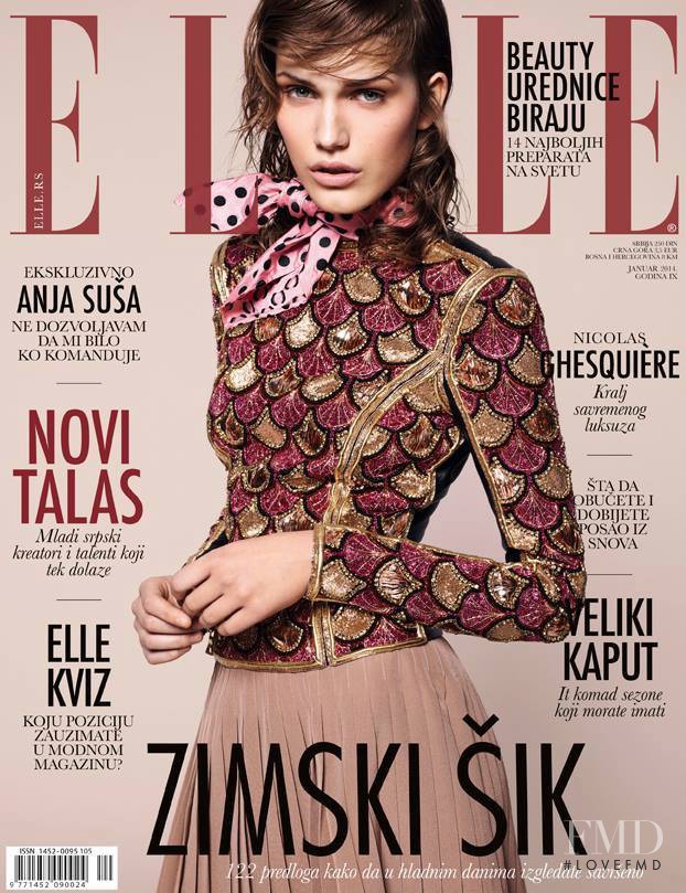 Karolina Waz featured on the Elle Serbia cover from January 2014
